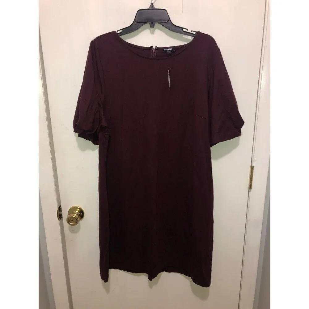 Express Womens XL Soft Shirt Dress Maroon Short Sleeves 37" Long NEW - Picture 1 of 3